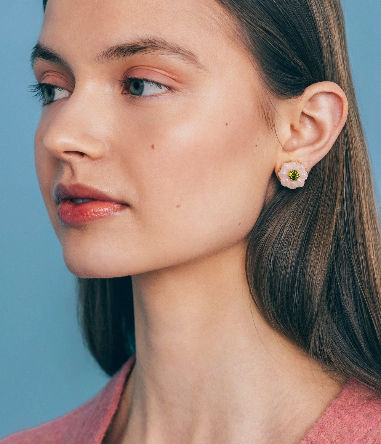 Loren Hope Emeline Flower Studs øredobber Rose Quartz rosekvarts