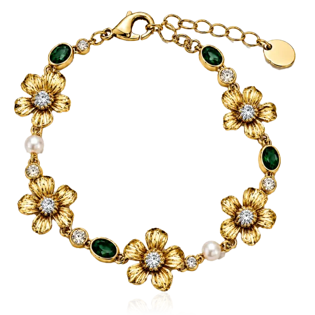 IOAKU La Fleur Garden armbånd emerald grønn gull