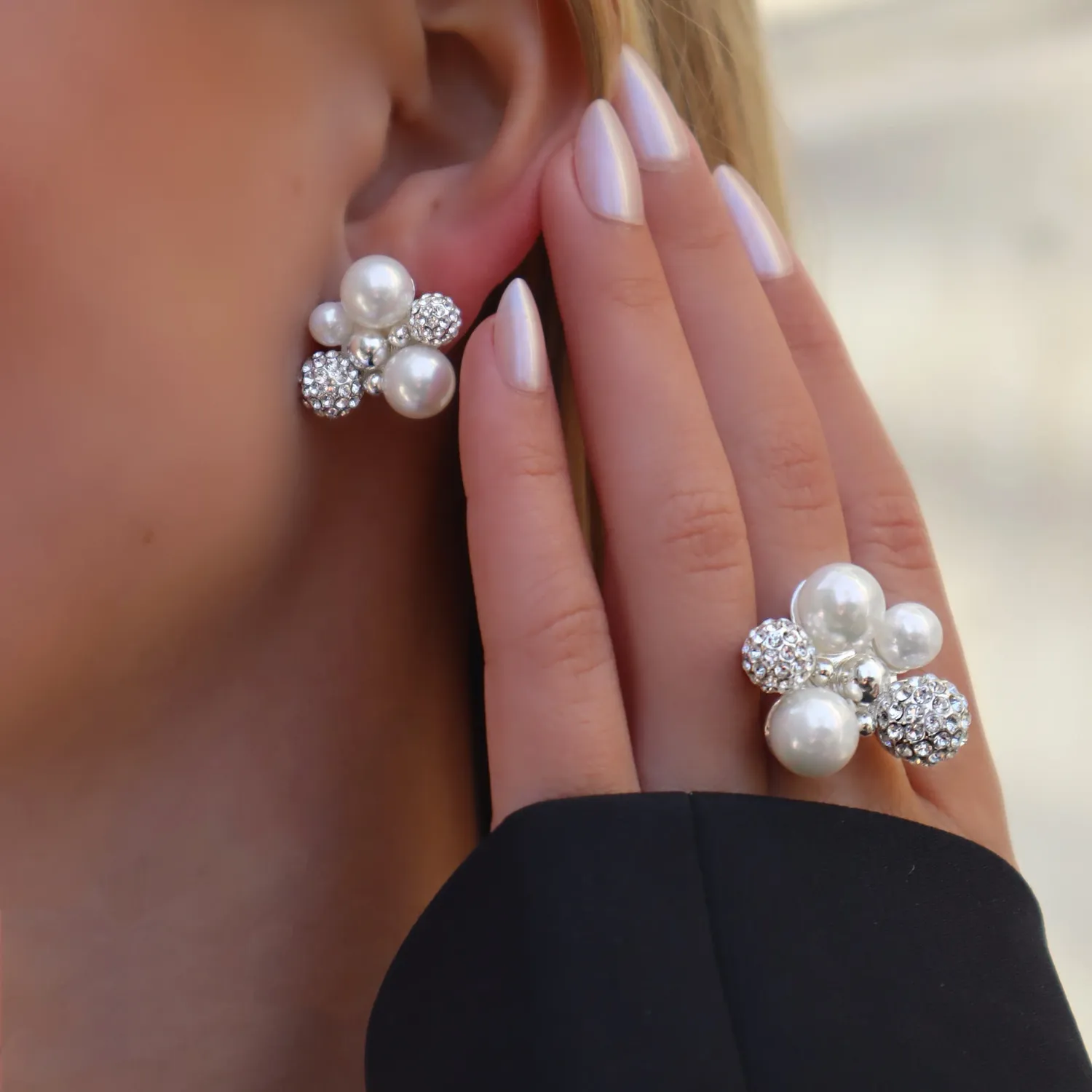 IOAKU Berry Pearl Sparkle Maxi ring hvit justerbar