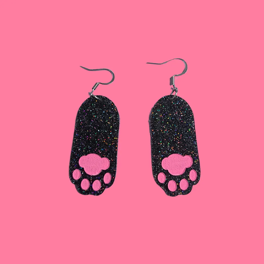MiniKitty Cat Paw Black Kitty øredobber svart