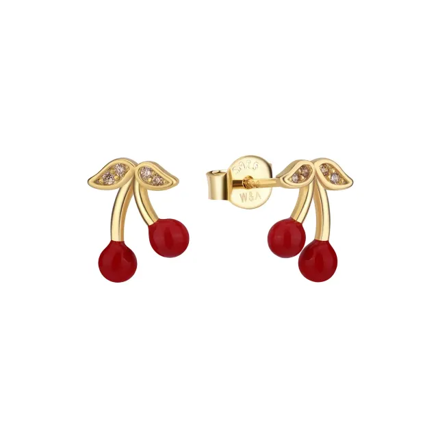 Wioga Cherry E-8501-GP øredobber rød forgylt 1,2cm