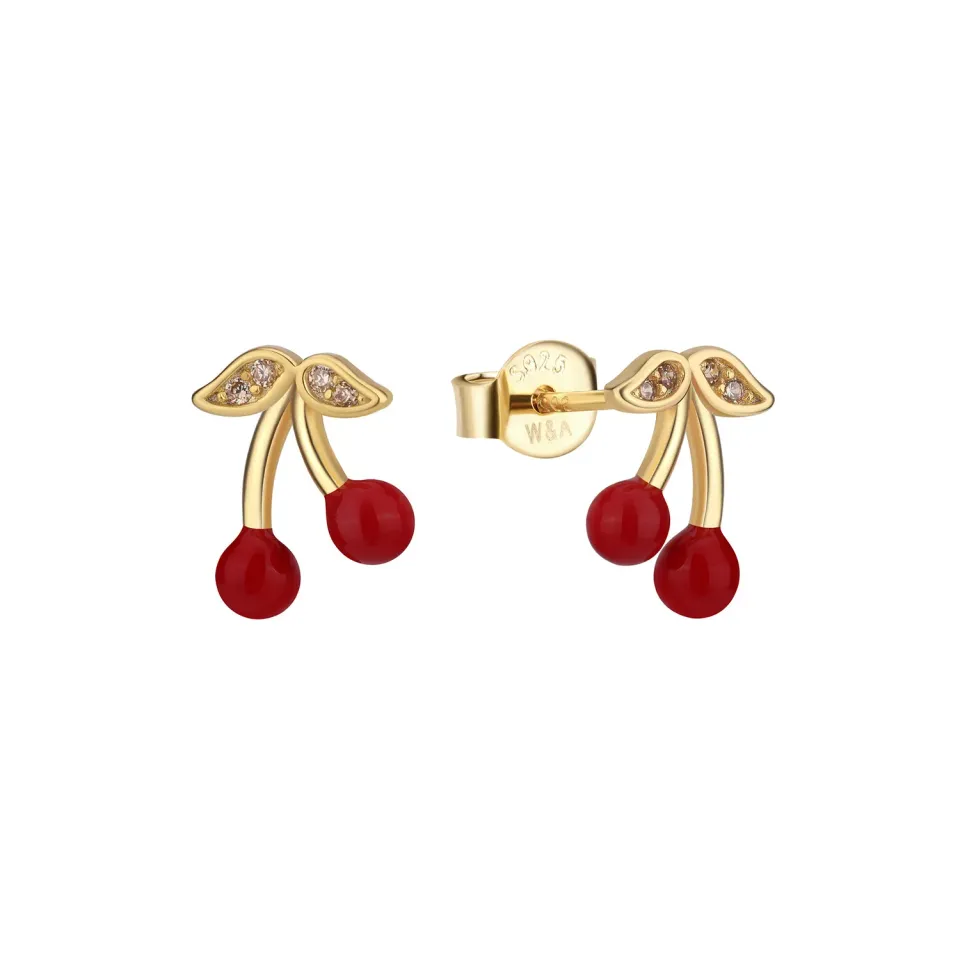 Wioga Cherry E-8501-GP øredobber rød forgylt 1,2cm