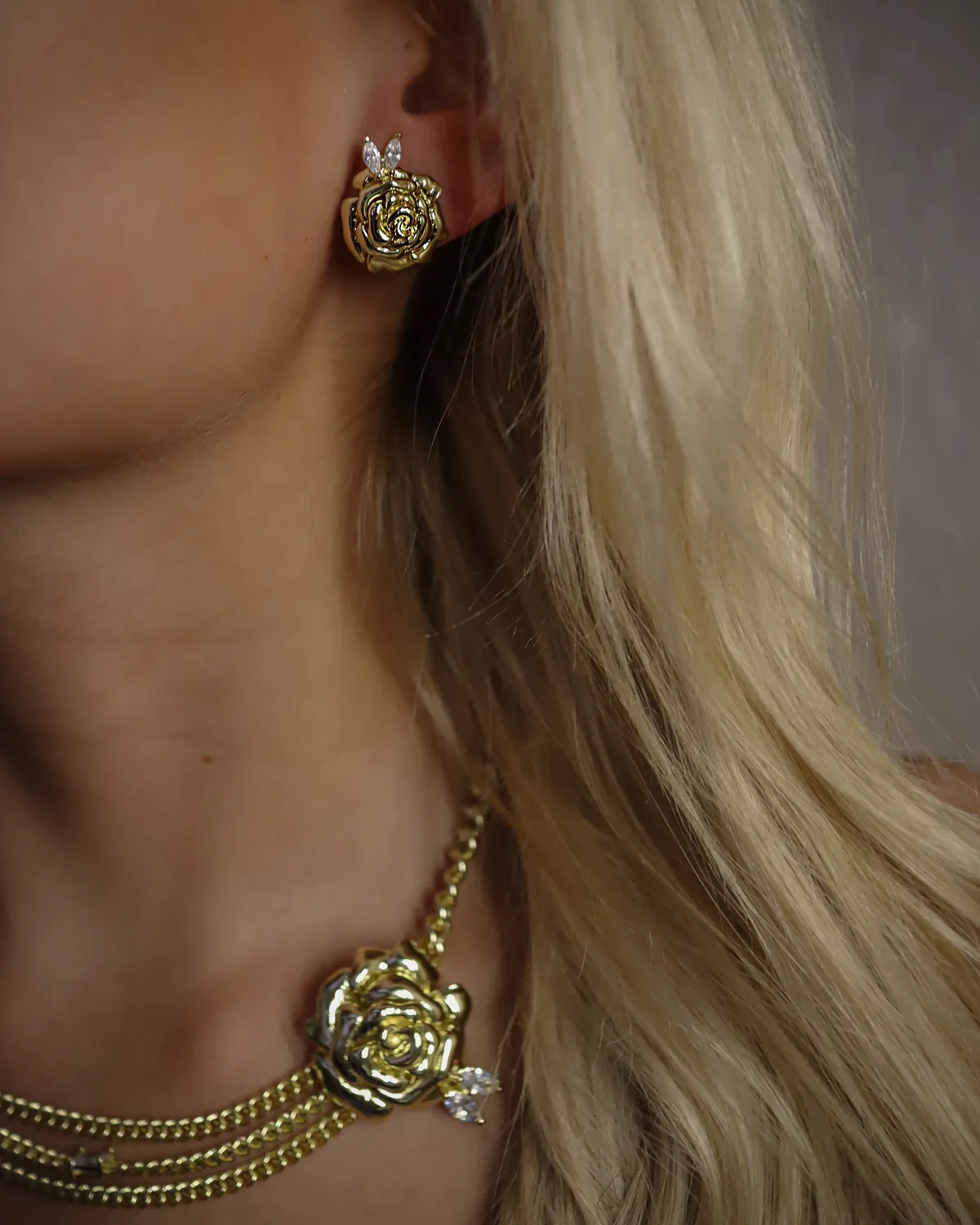 IOAKU Nostalgie studs øredobber gull rose stor