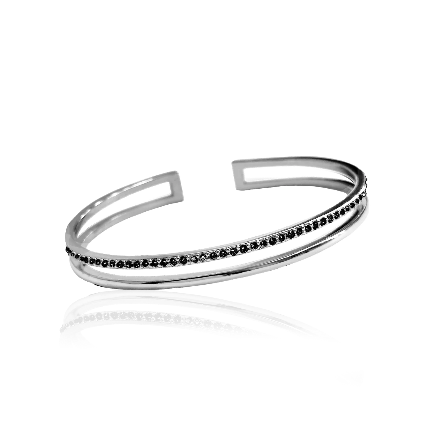 IOAKU Plain Crystal Twin Cuff armbånd svart krystall
