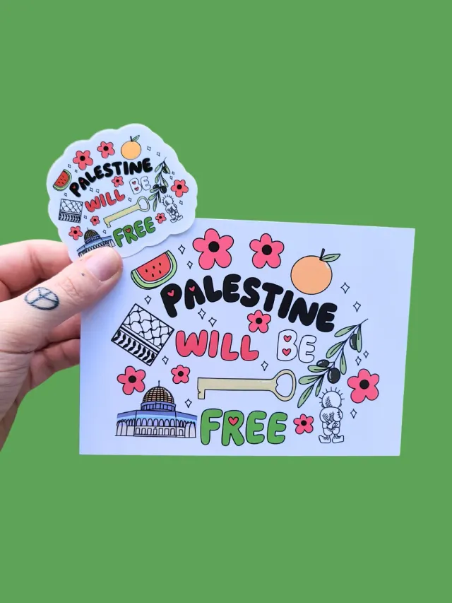 MiniKitty Free Palestine Print klistremerkesett trykk