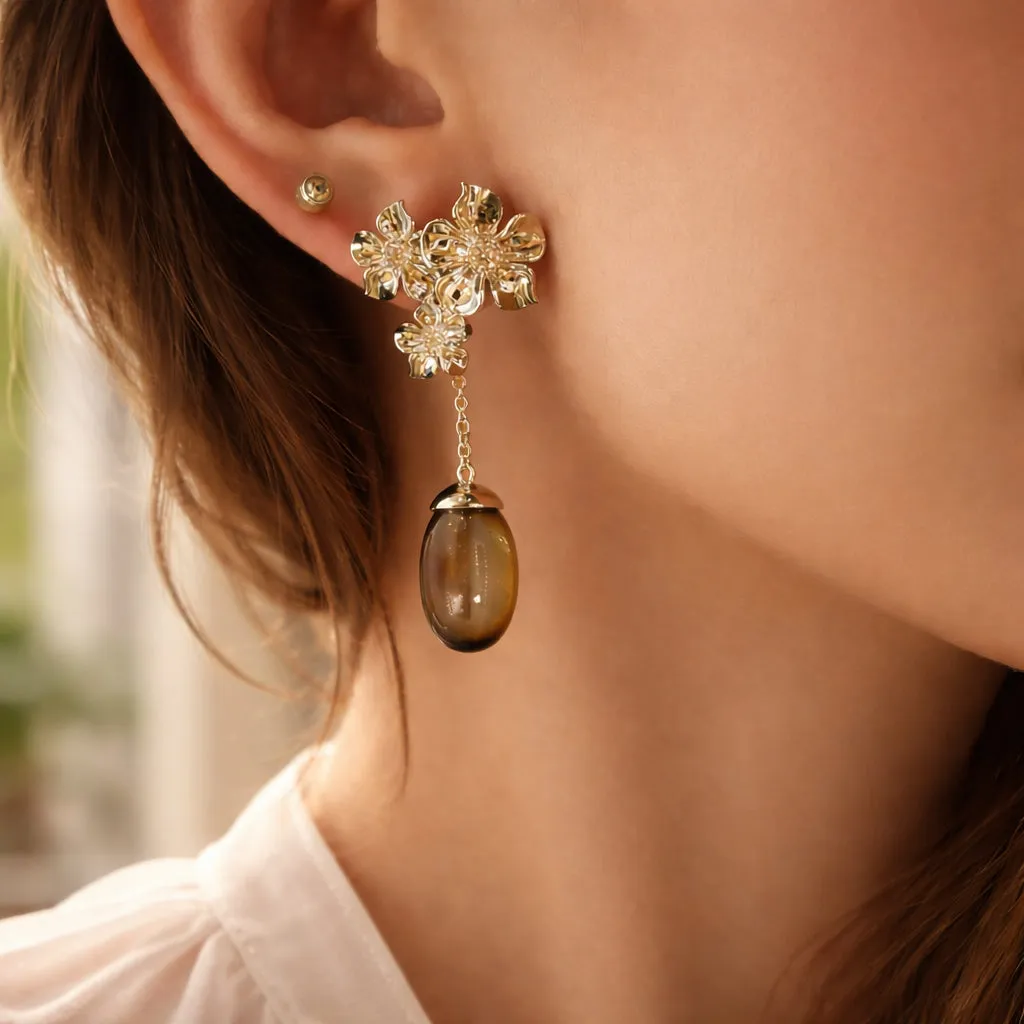 IOAKU La Fleur Trio Moonstone Pearl øredobber brun gull