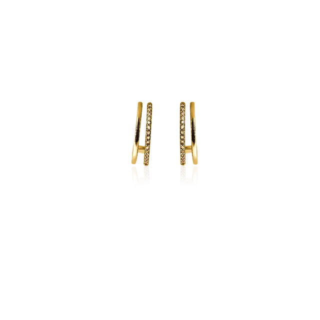 IOAKU Plain Crystal Twin Loop øredobber brun gull