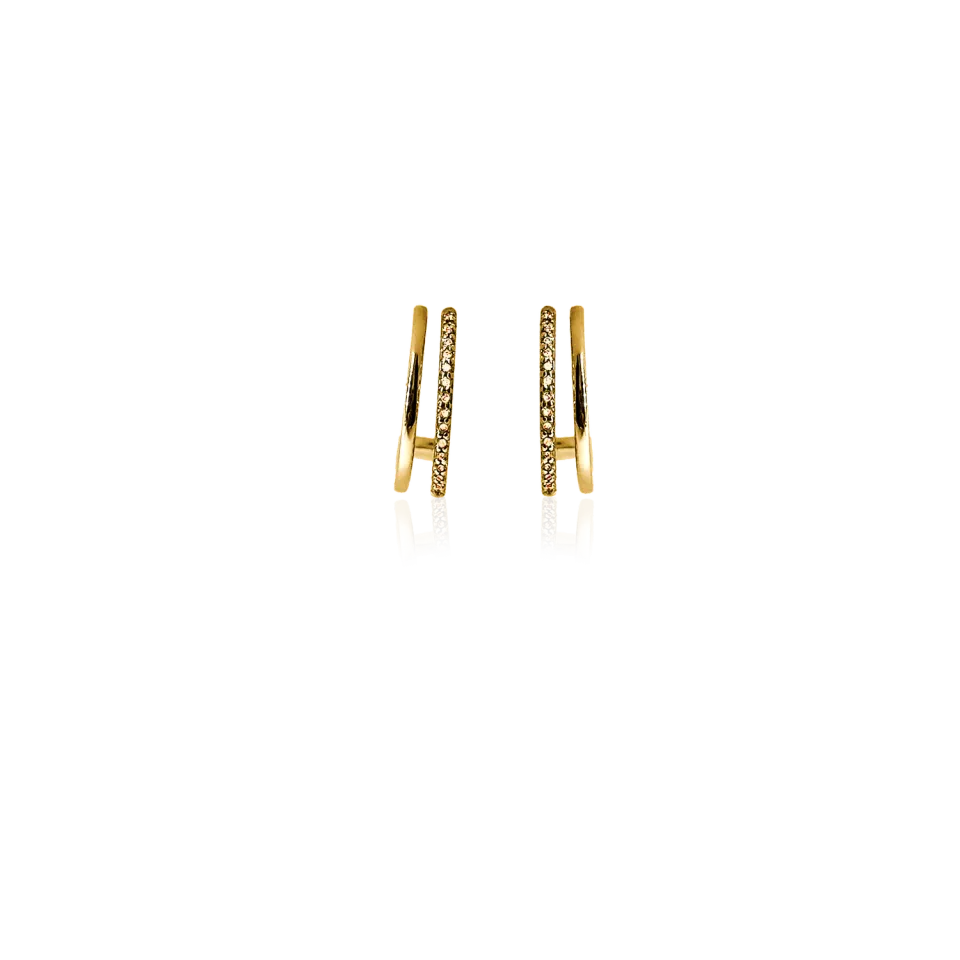 IOAKU Plain Crystal Twin Loop øredobber brun gull