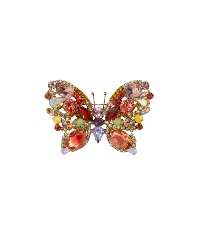 Loren Hope Large Butterfly in Apricot / Violet / Olivine Jade brosje