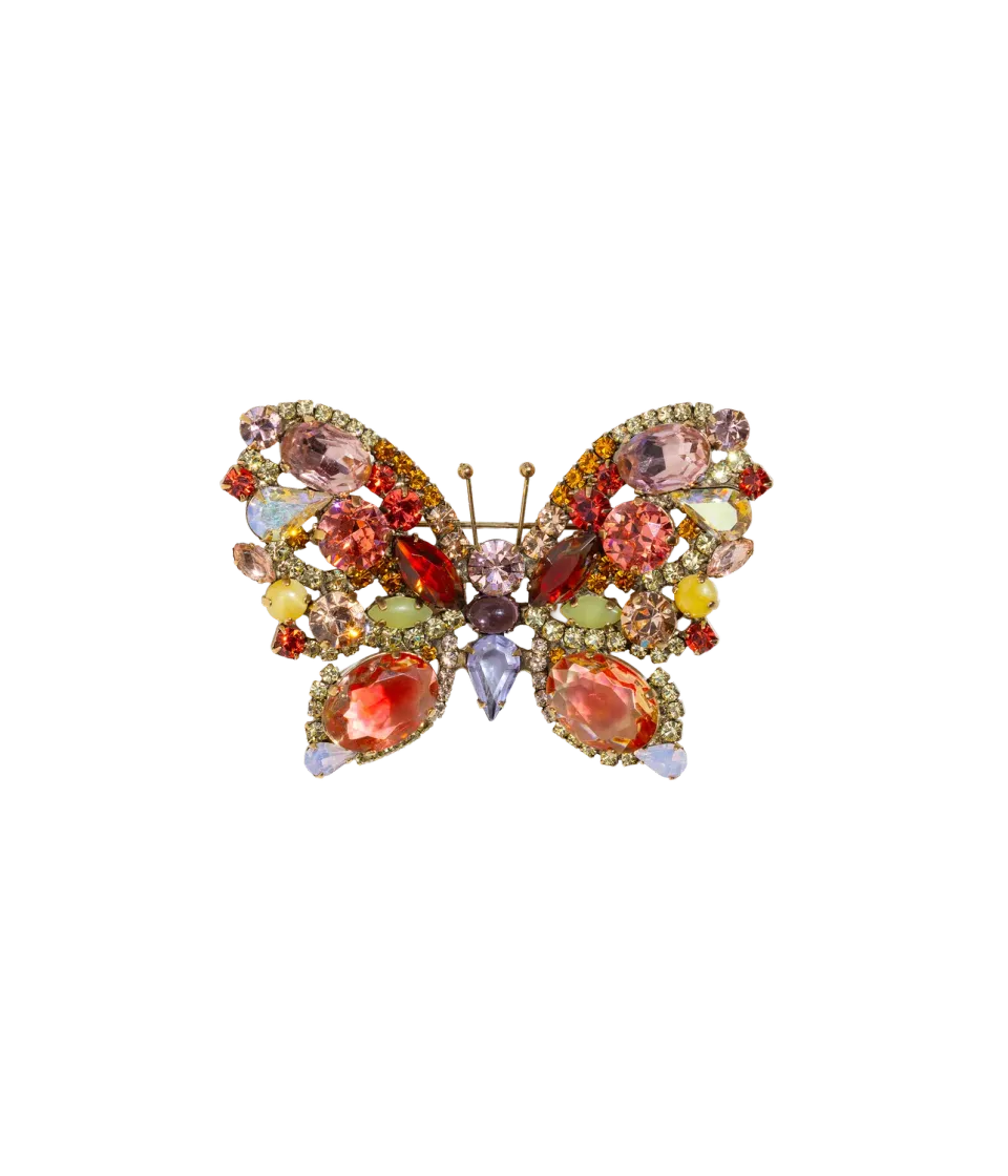 Loren Hope Large Butterfly in Apricot / Violet / Olivine Jade brosje