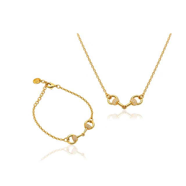IOAKU Horsebit Thin Sparkle sett halskjede+armbånd gull