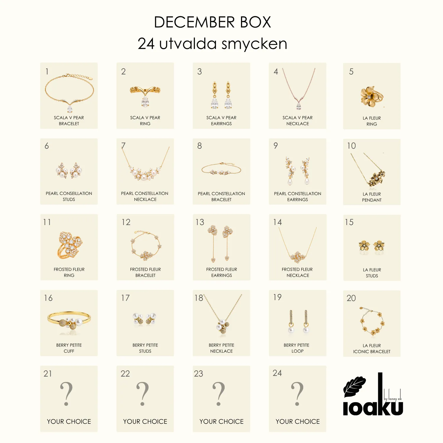 IOAKU December Box smykkeboks gull 24 deler