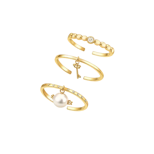 IOAKU Lucky Code ring 3-pakk gull stål justerbar