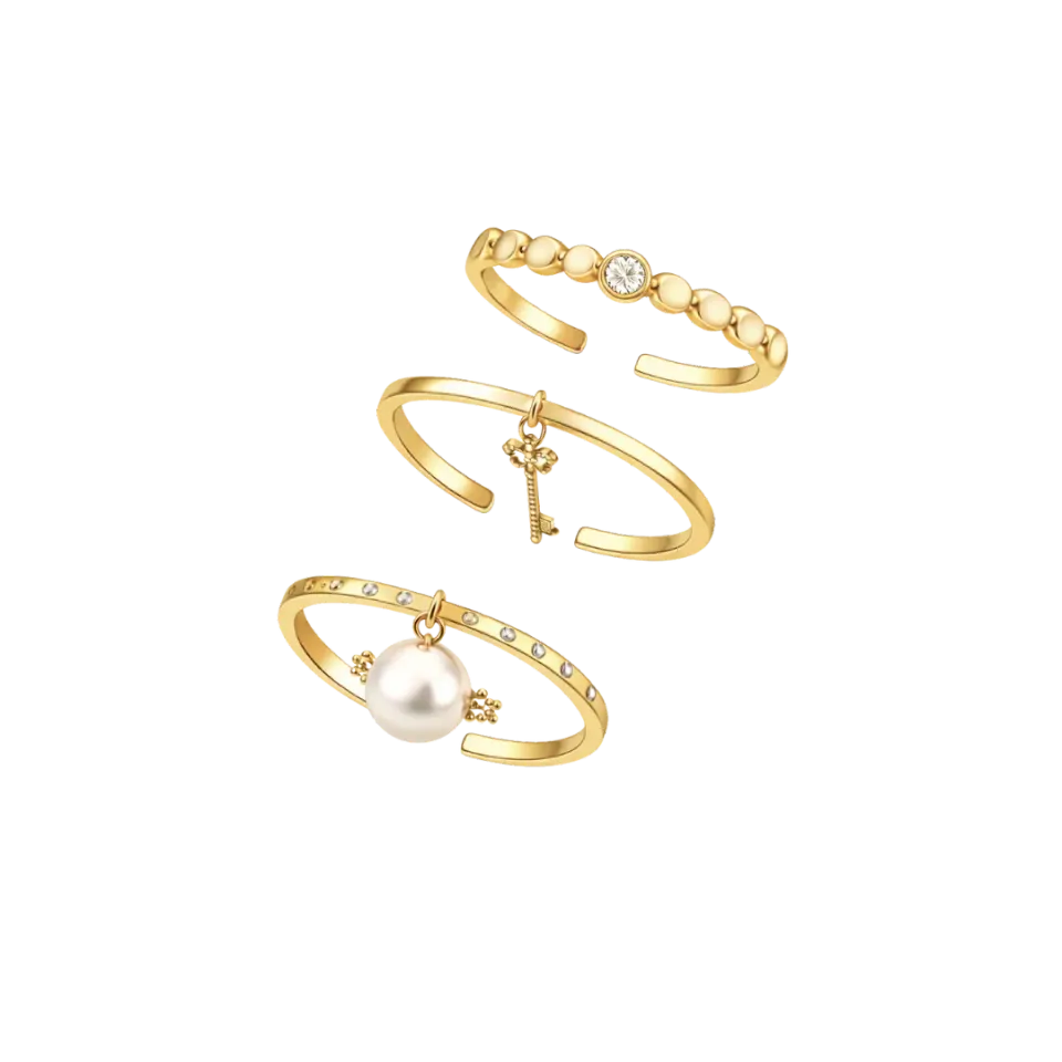IOAKU Lucky Code ring 3-pakk gull stål justerbar