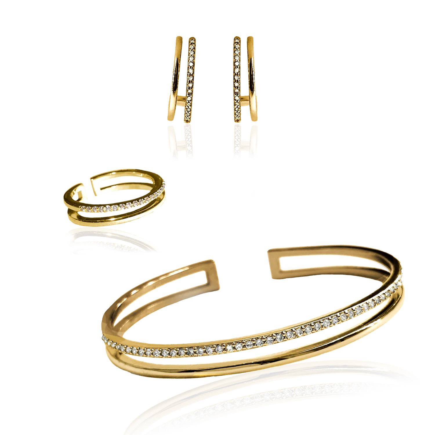 IOAKU Plain Crystal Twin smykkesett gull krystall