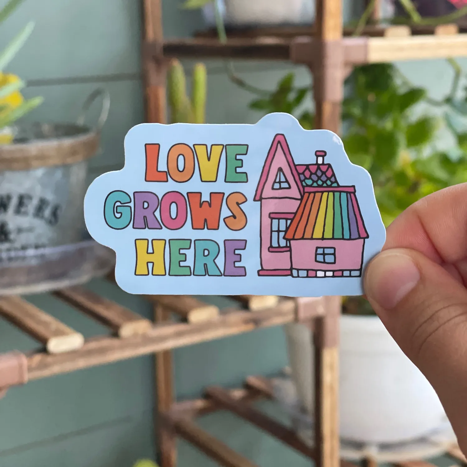 MiniKitty Love Grows Here klistremerke 7,6 cm vinyl vanntett