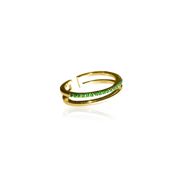 IOAKU Plain Crystal Twin ring gull grønn justerbar