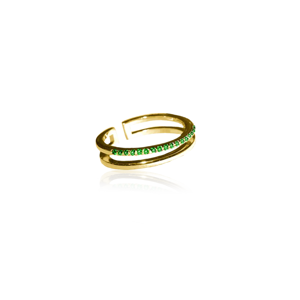 IOAKU Plain Crystal Twin ring gull grønn justerbar