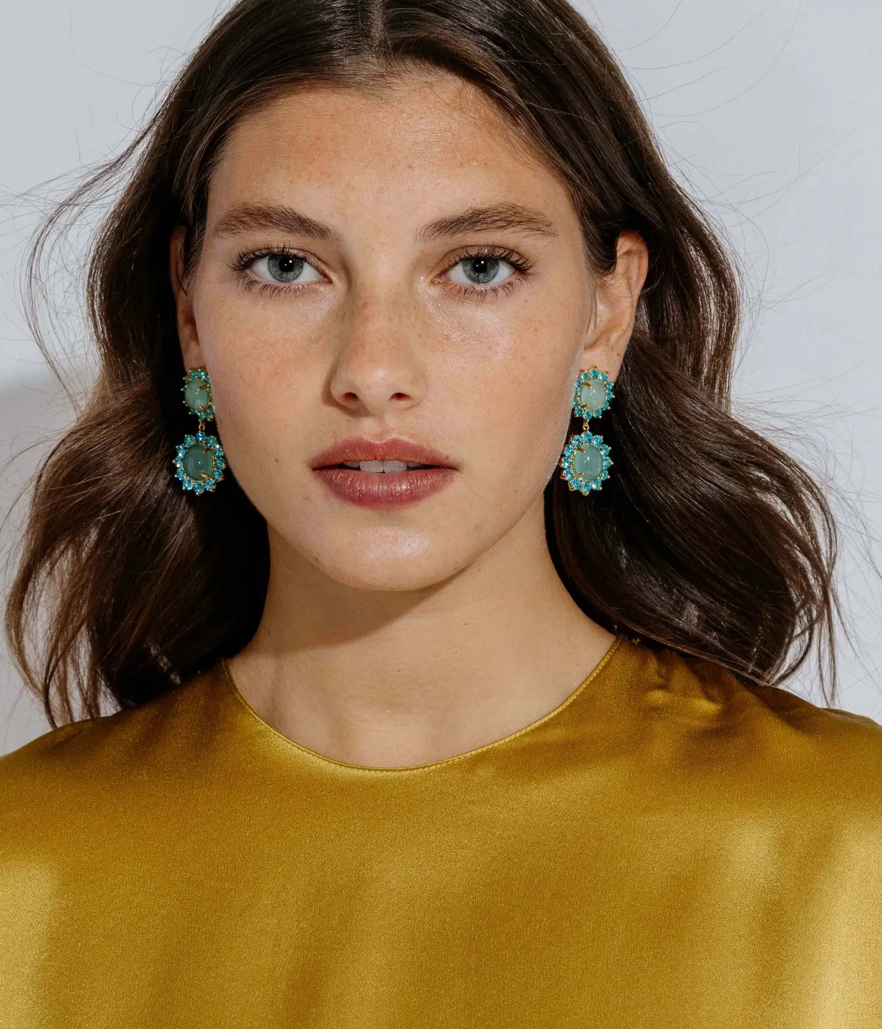 Loren Hope Georgie Drop øredobber Aqua gullfinish