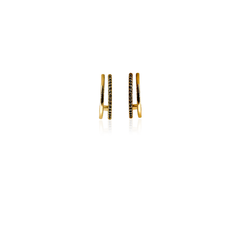 IOAKU Plain Crystal Twin Loop øredobber svart gull