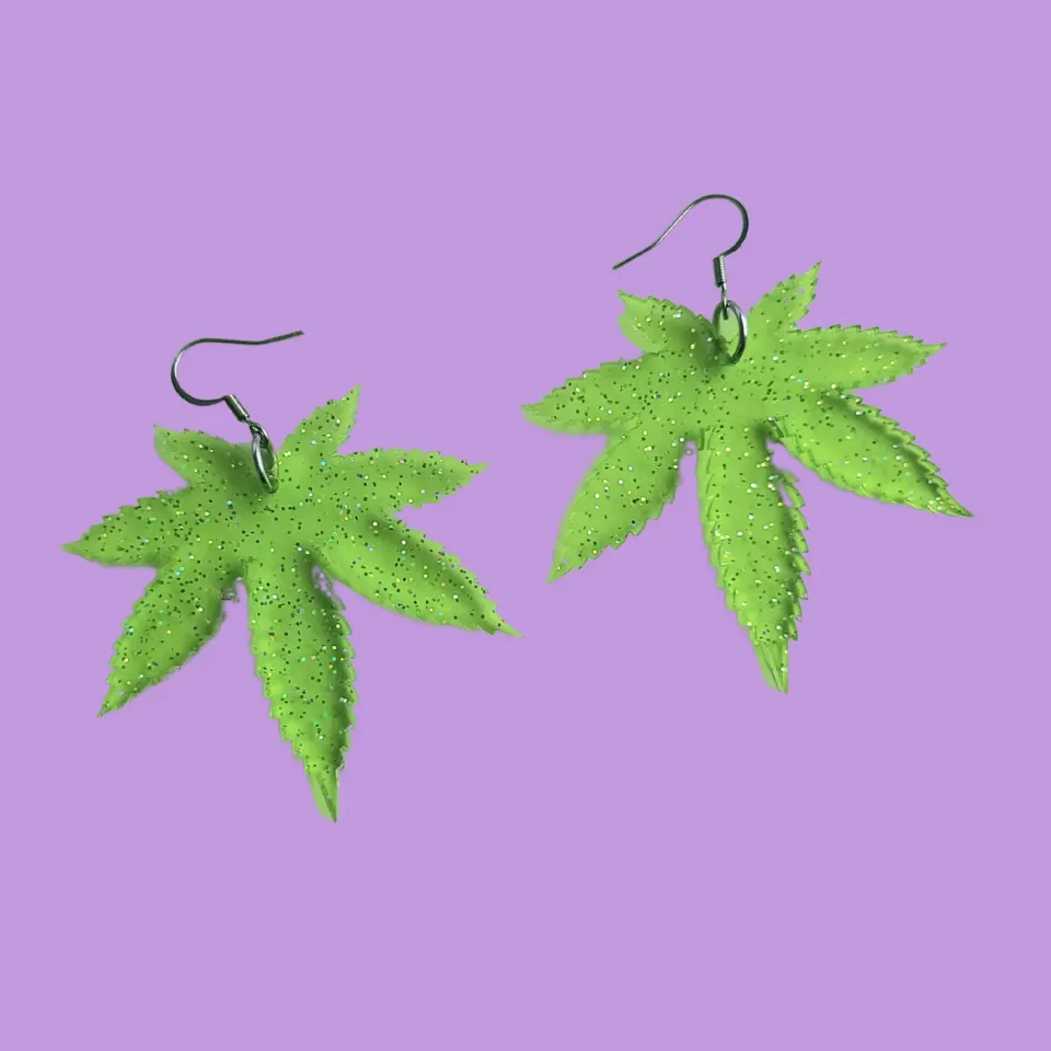 MiniKitty Weed Leaves øredobber grønn glitter