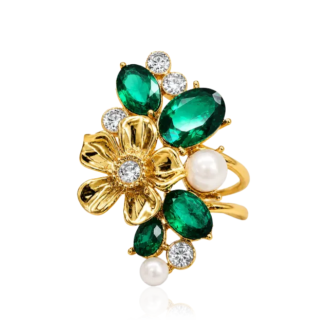 IOAKU La Fleur Garden Ring ring smaragd gull str 7