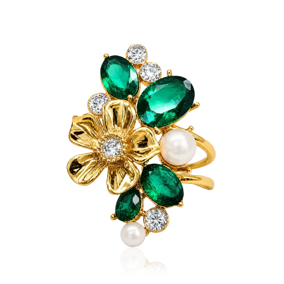 IOAKU La Fleur Garden Ring ring smaragd gull str 7