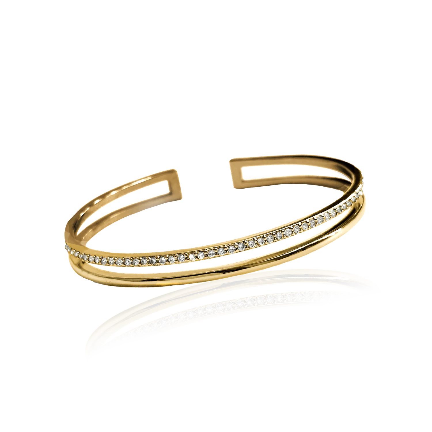 IOAKU Plain Crystal Twin cuff armbånd hvit gull