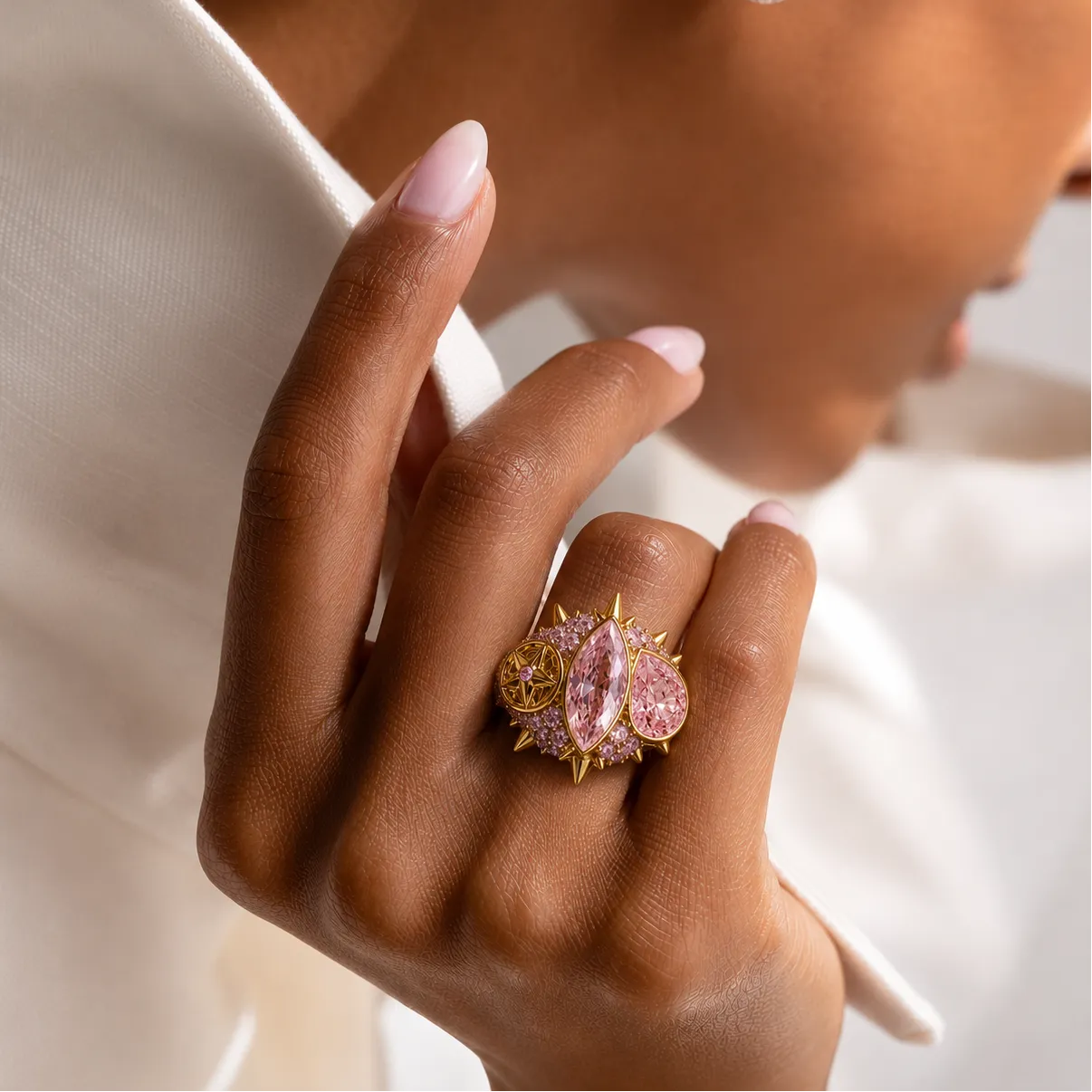 IOAKU Elecktra Sparkle Multi ring rosa str 8 krystall