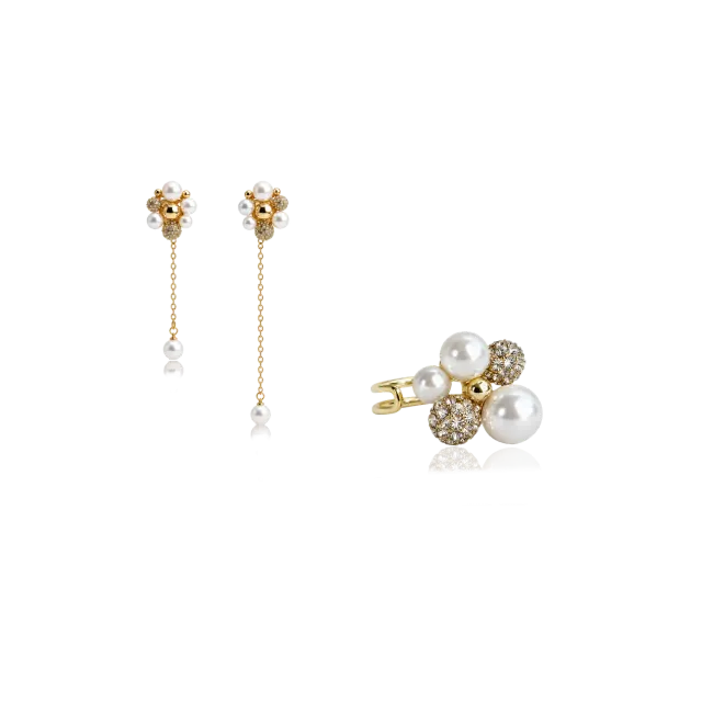 IOAKU Berry Petite sett øredobber ring gull perle