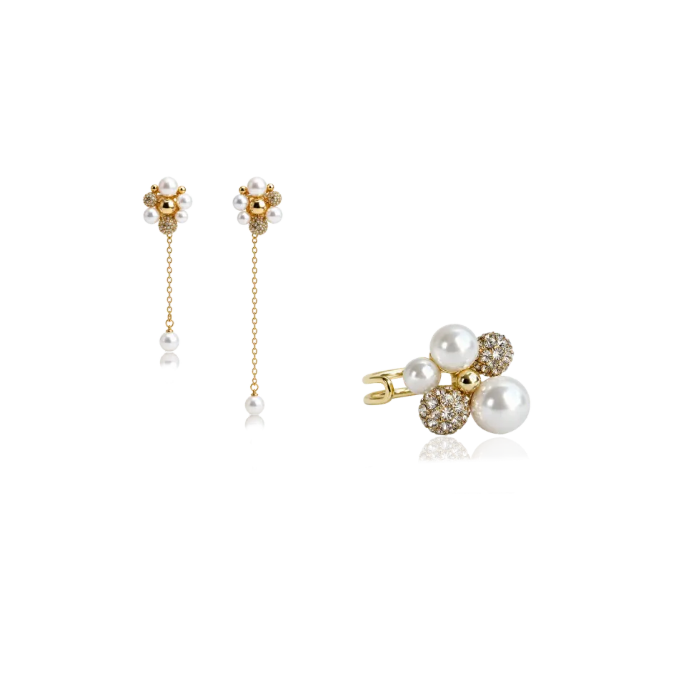 IOAKU Berry Petite sett øredobber ring gull perle