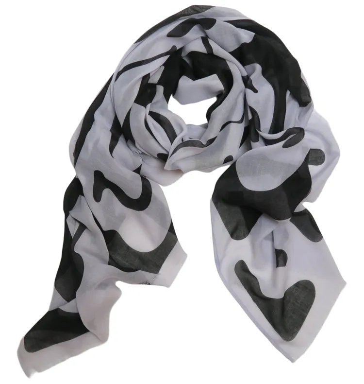 Wos Happy sjal svart hvit stort 180 cm polyester