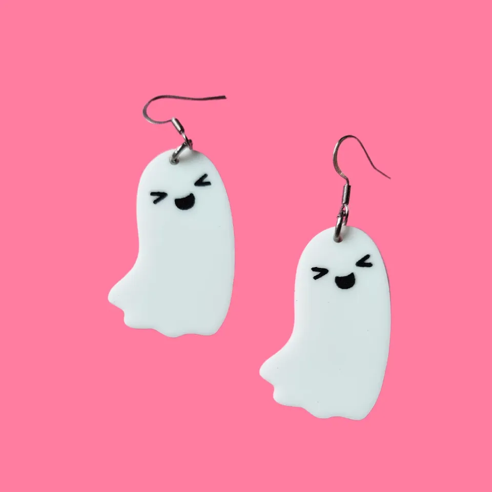 MiniKitty Laughing Ghost øredobber gull hvit halloween