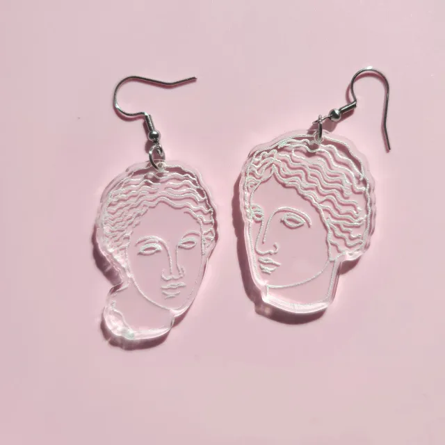 MiniKitty Clear Greek Statue Heads øredobber klar akryl