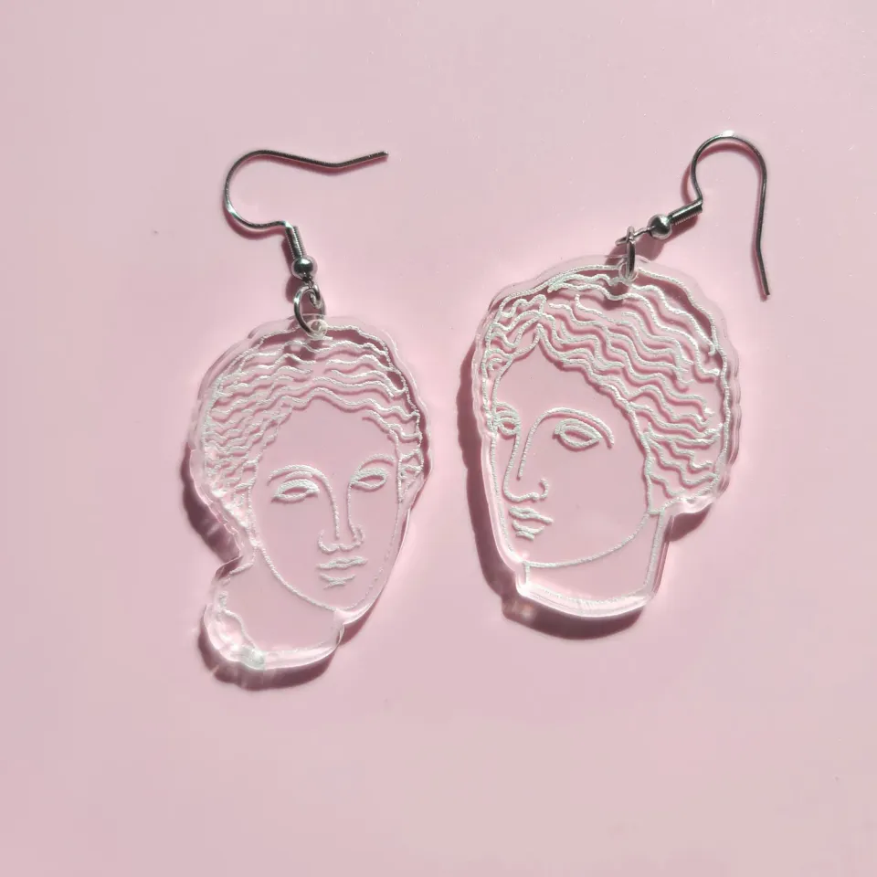 MiniKitty Clear Greek Statue Heads øredobber klar akryl