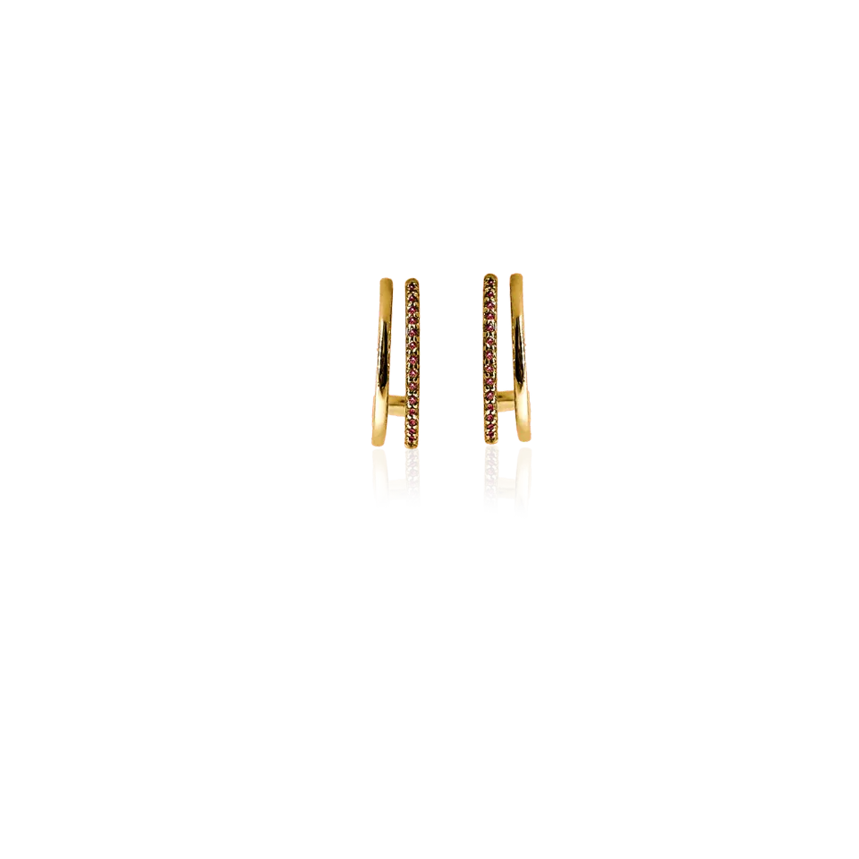 IOAKU Plain Crystal Twin Loop øredobber rød gull
