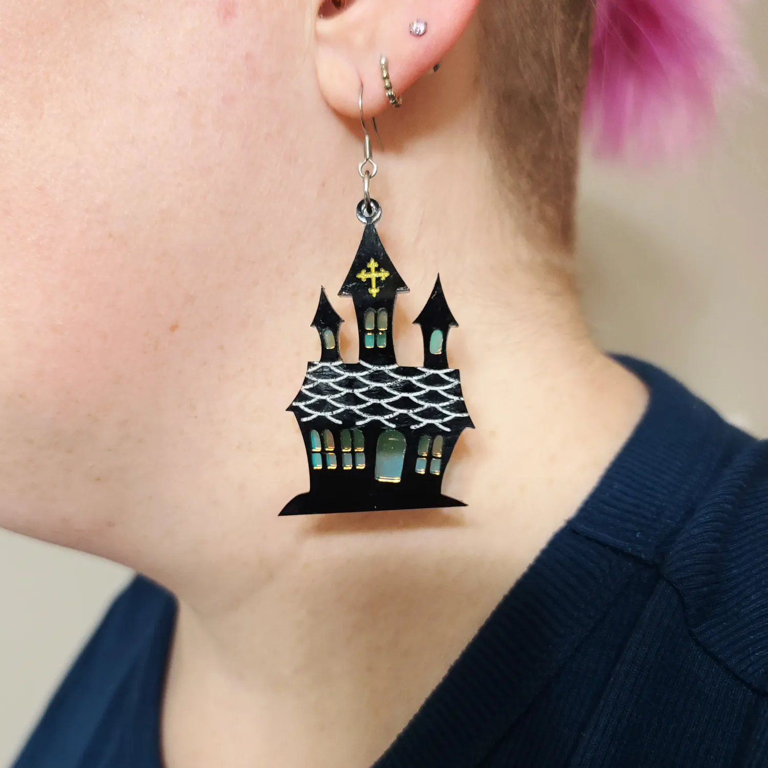 MiniKitty Haunted House øredobber iridescent gull
