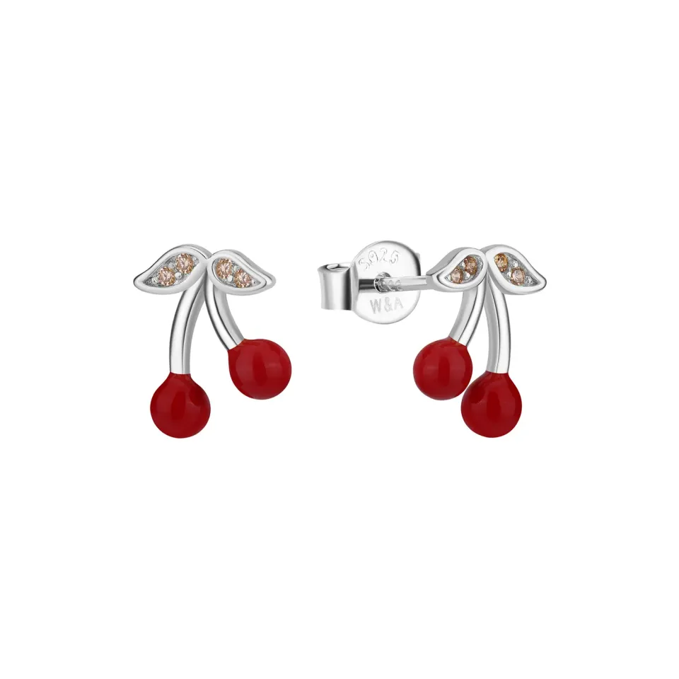 Wioga Cherry E-8501-S øreringer rød 1,2 cm emalje