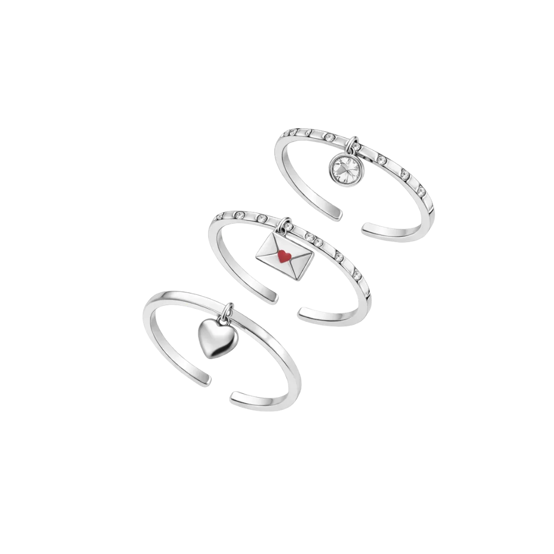 Ioaku Love Letter ring 3-pakk gull justerbar
