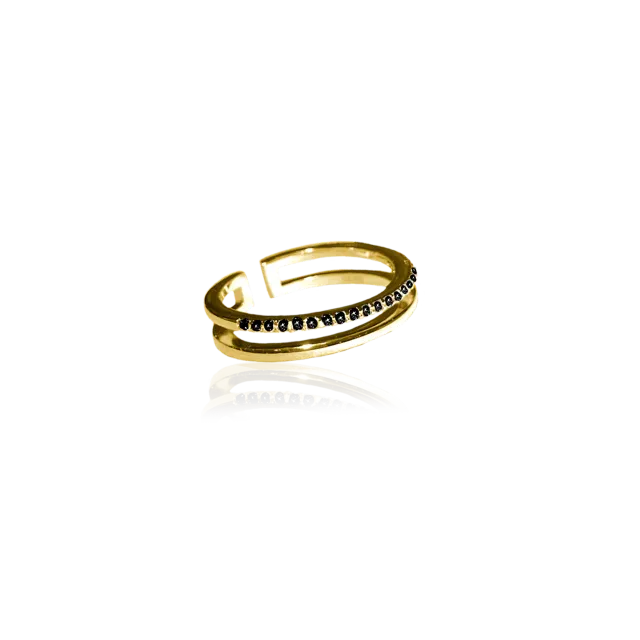 IOAKU Plain Crystal Twin ring svart gull justerbar krystall