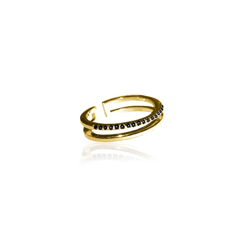 IOAKU Plain Crystal Twin ring svart gull justerbar krystall