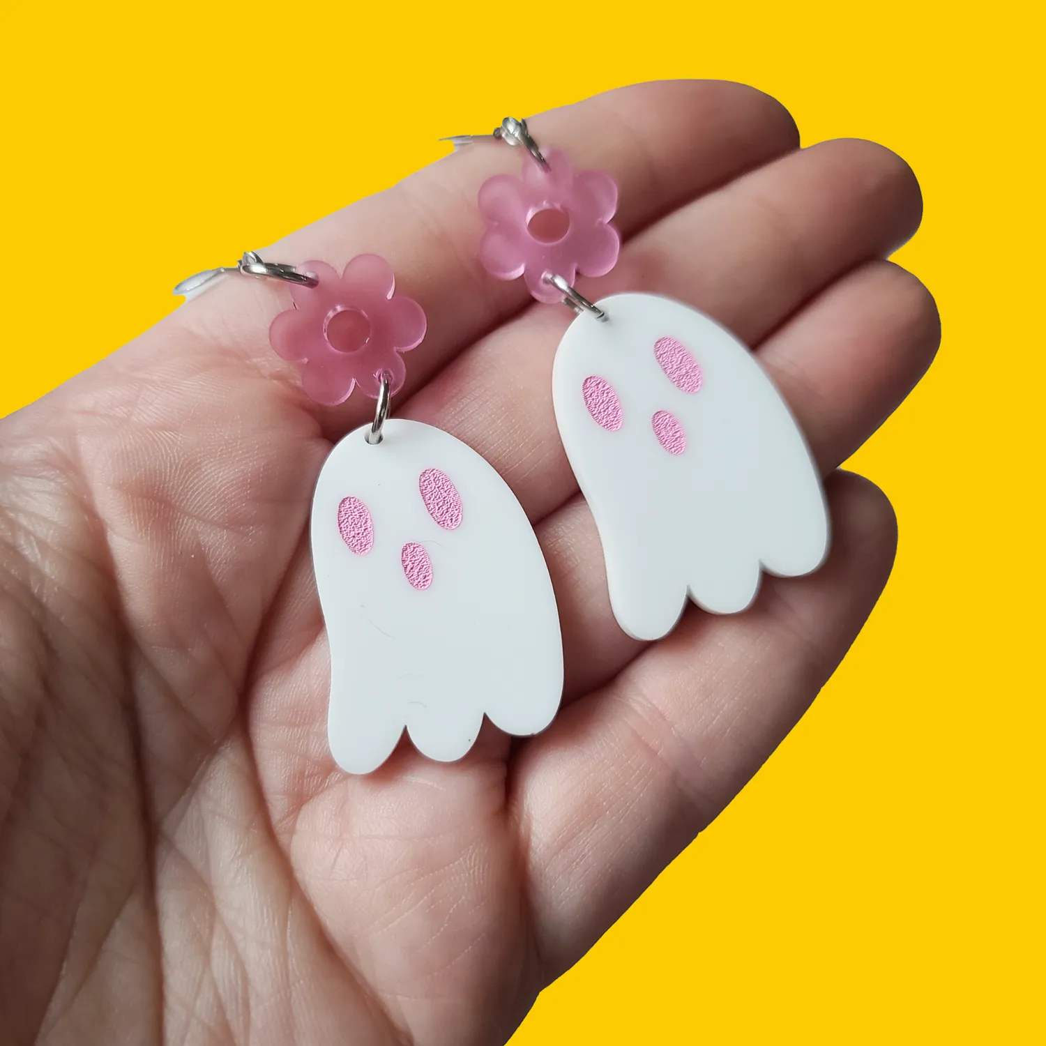 MiniKitty Pink Ghosties Flower øredobber gull akryl