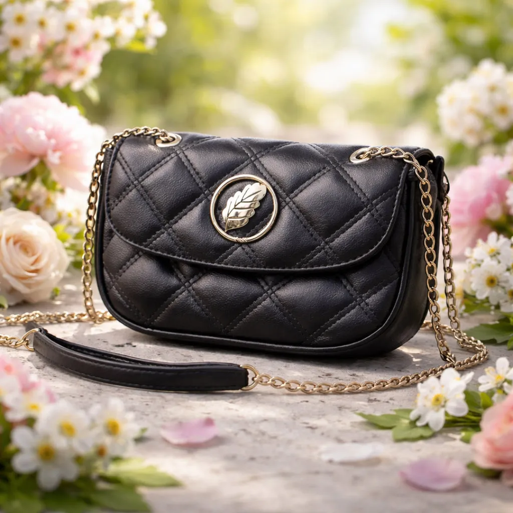 IOAKU Signature Bag skulderveske svart quiltet gull
