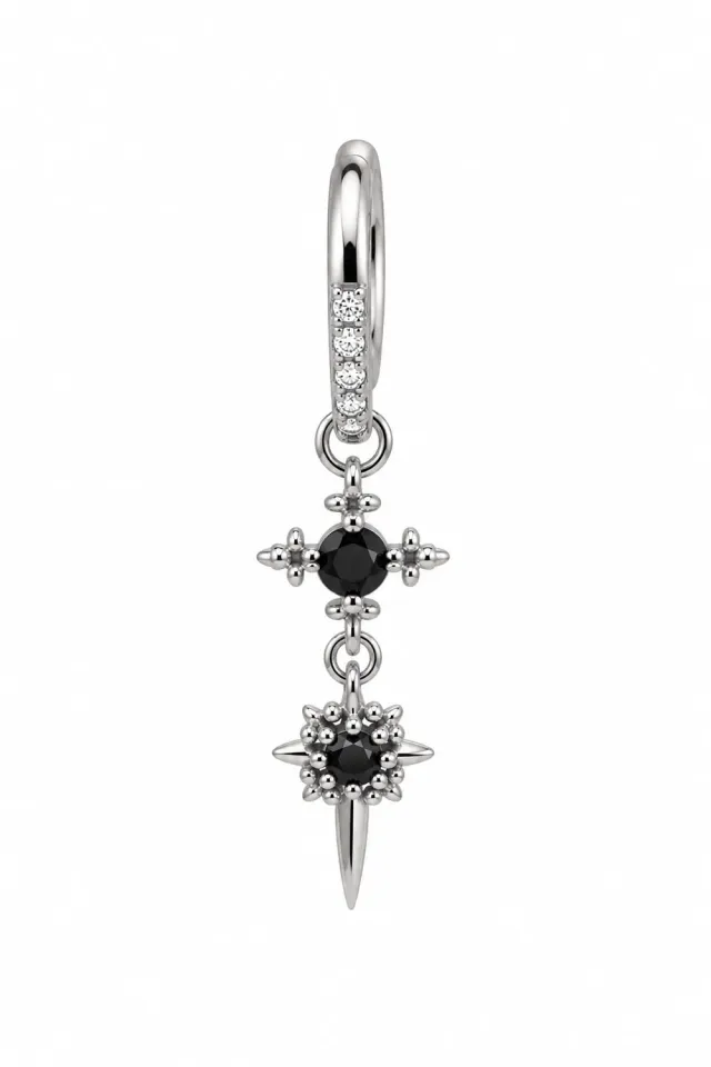 Wos Fairy singeløredobb sølv svart 3,9 cm