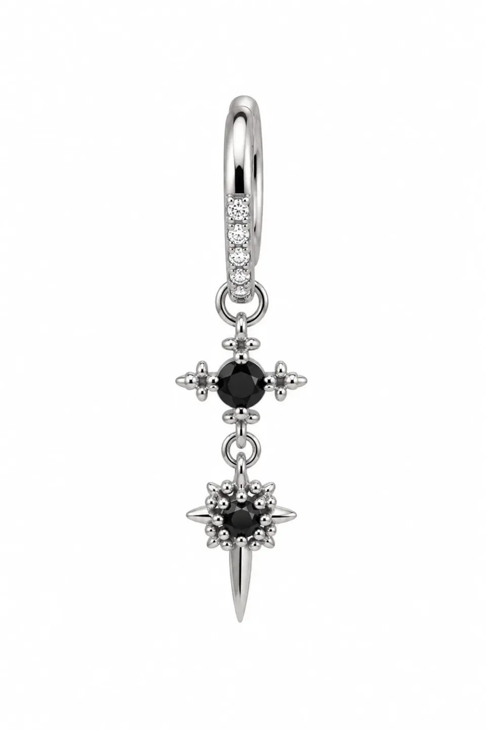 Wos Fairy singeløredobb sølv svart 3,9 cm