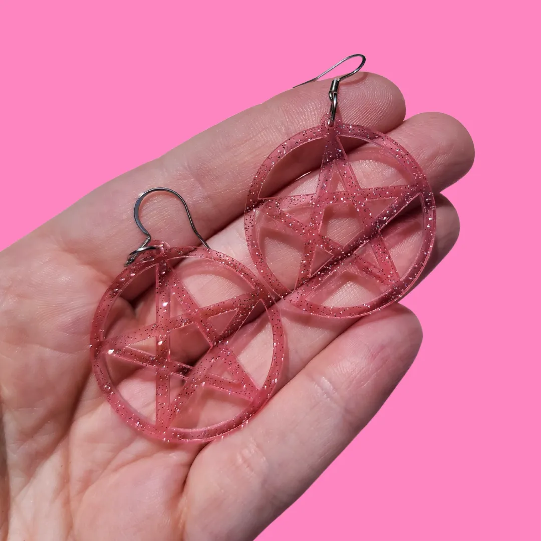 MiniKitty Pentagram Pink Jelly Glitter øredobber rosa glitter
