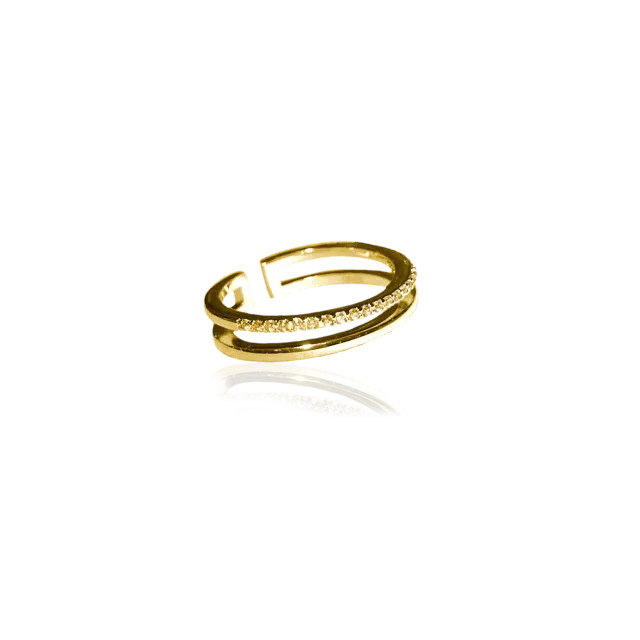 IOAKU Plain Crystal Twin ring brun gull justerbar