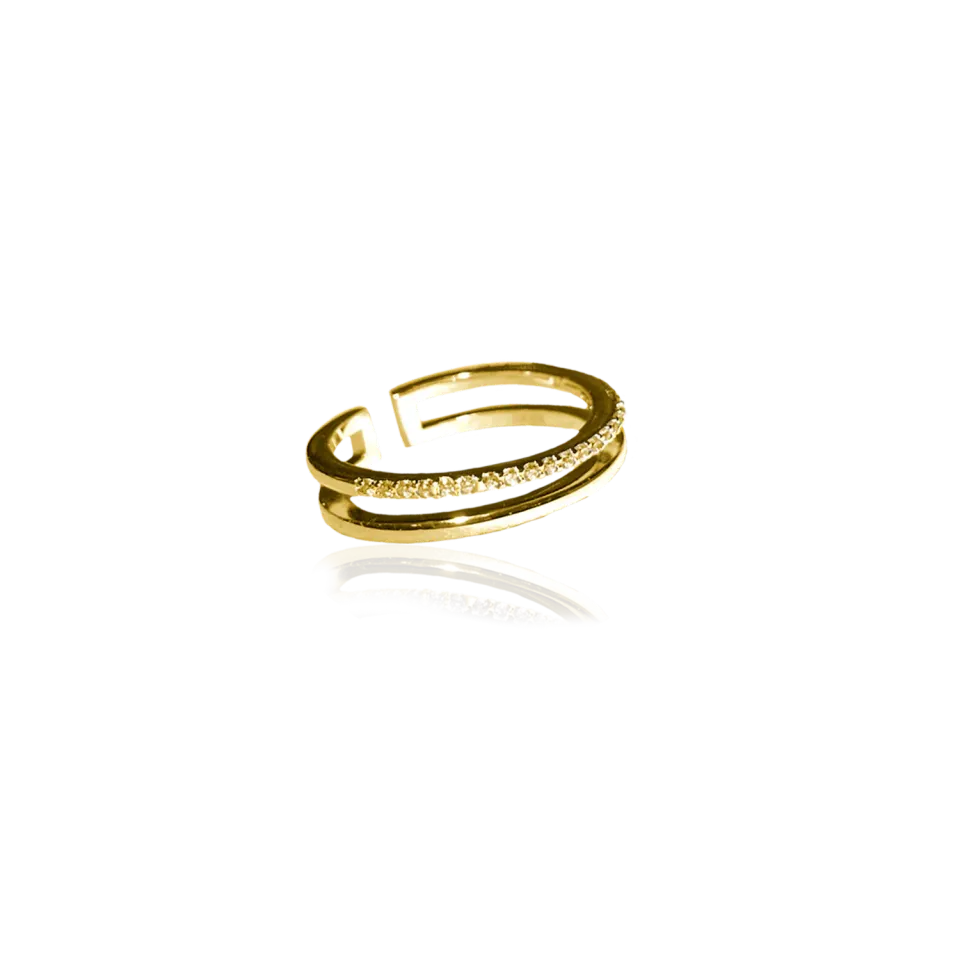 IOAKU Plain Crystal Twin ring brun gull justerbar