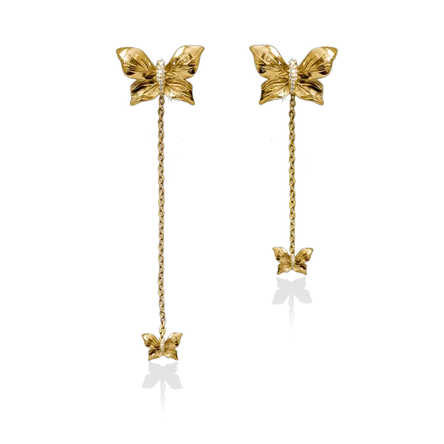 IOAKU Hanging Papillon Crystal øredobber gull sommerfugl