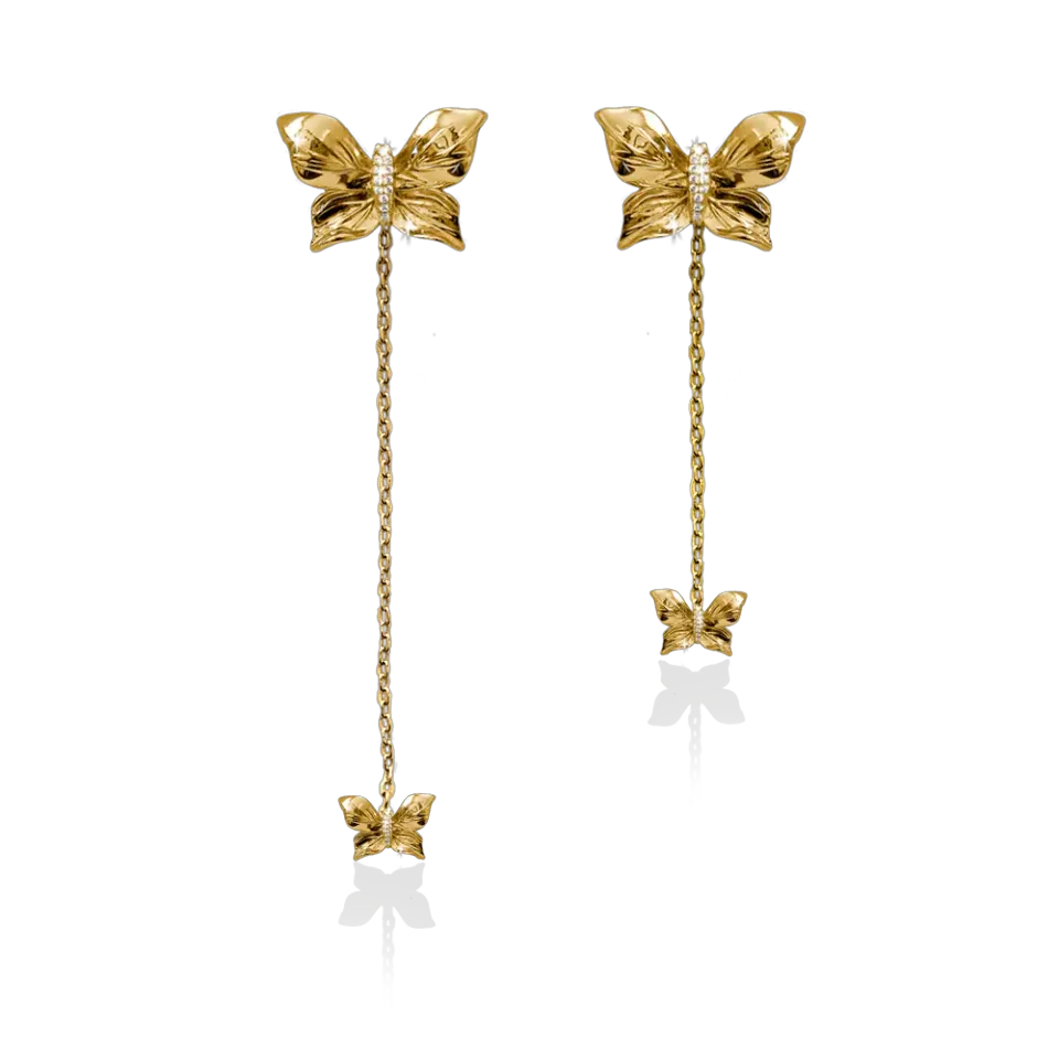 IOAKU Hanging Papillon Crystal øredobber gull sommerfugl
